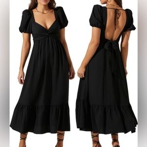 ASTR Black Midi Dress NWT Tie Back Puff Sleeve